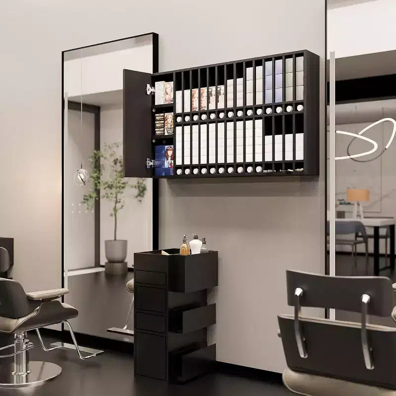 Hair Color Organizer Rack, Wall Mounted Adjustable Salon Storage Cabinet, Black