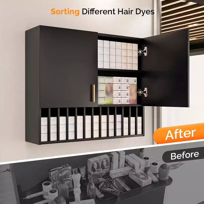 Hair Color Organizer Rack, Wall-Mounted Adjustable Shelves Salon Cabinet, White