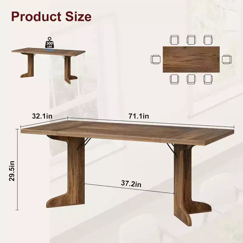 CuisinSmart 71 Dining Table for 6 to 8 People, Modern Dinner Table with Unique Wooden Legs, Rectangle Dining Table