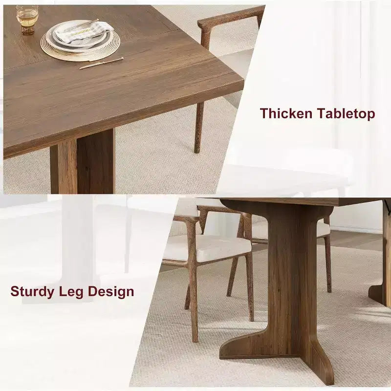 CuisinSmart 71 Dining Table for 6 to 8 People, Modern Dinner Table with Unique Wooden Legs, Rectangle Dining Table
