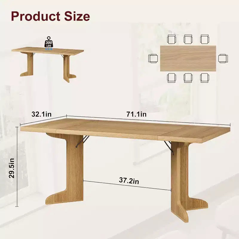 CuisinSmart 71 Dining Table for 6 to 8 People, Modern Dinner Table with Unique Wooden Legs, Rectangle Dining Table