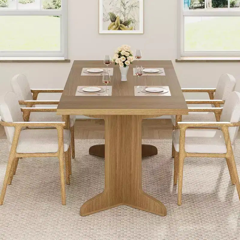 CuisinSmart 71 Dining Table for 6 to 8 People, Modern Dinner Table with Unique Wooden Legs, Rectangle Dining Table