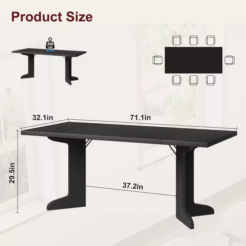 CuisinSmart 71 Dining Table for 6 to 8 People, Modern Dinner Table with Unique Wooden Legs, Rectangle Dining Table