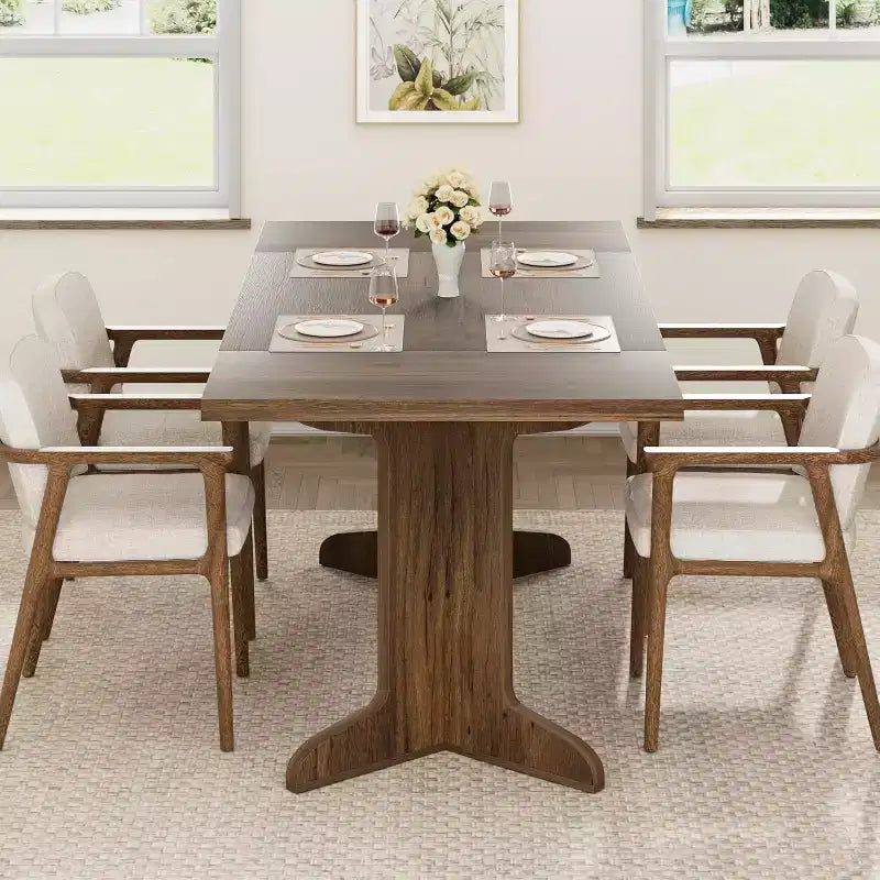 CuisinSmart 71 Dining Table for 6 to 8 People, Modern Dinner Table with Unique Wooden Legs, Rectangle Dining Table