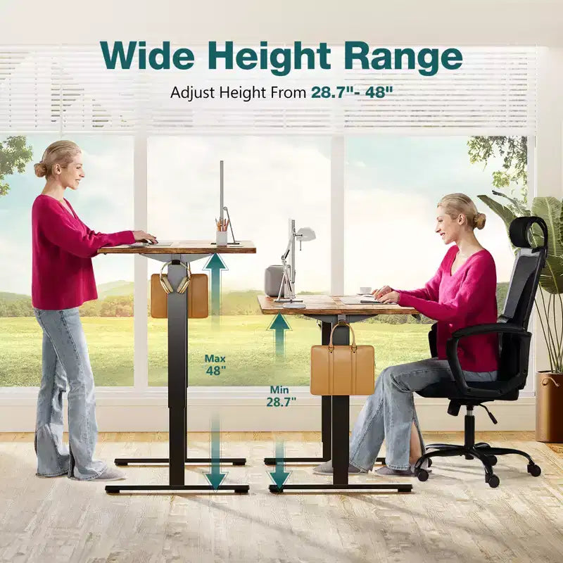 Ergonomic Height Adjustable Electric Standing Desk with T-Shaped Metal Frame and Memory Presets Modern Computer Workstation-47.20x23.60x46.40-Brown