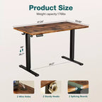 Ergonomic Height Adjustable Electric Standing Desk with T-Shaped Metal Frame and Memory Presets Modern Computer Workstation-47.20x23.60x46.40-Brown