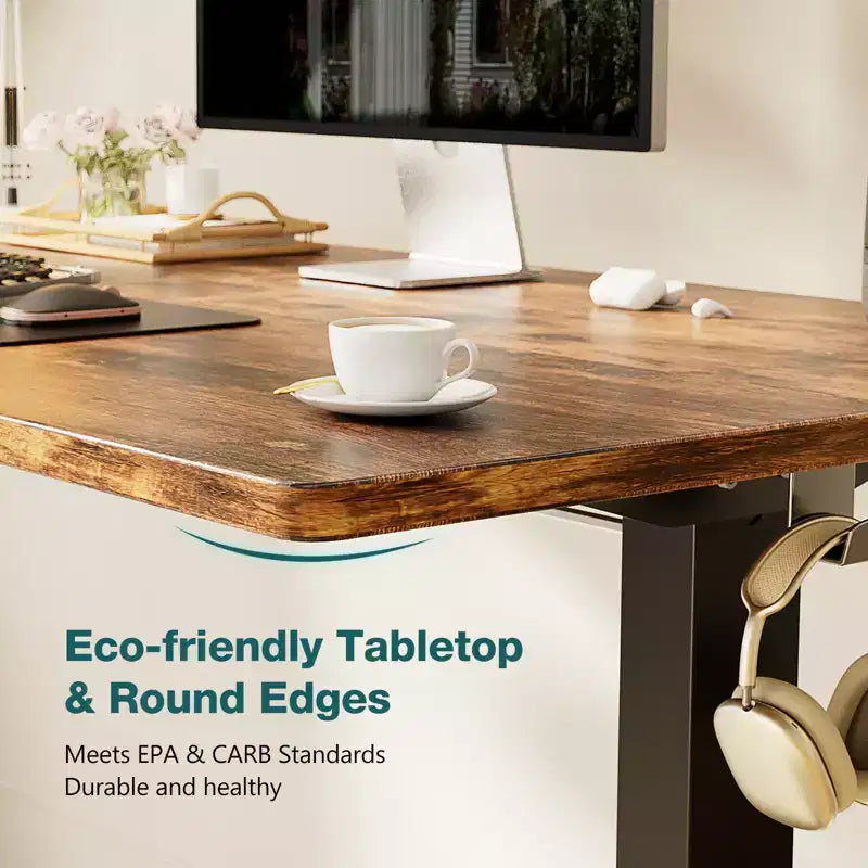Ergonomic Height Adjustable Electric Standing Desk with T-Shaped Metal Frame and Memory Presets Modern Computer Workstation-47.20x23.60x46.40-Brown