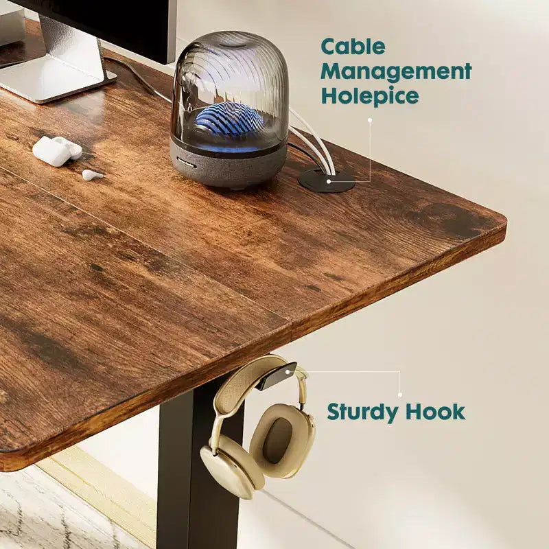 Ergonomic Height Adjustable Electric Standing Desk with T-Shaped Metal Frame and Memory Presets Modern Computer Workstation-47.20x23.60x46.40-Brown