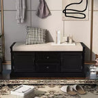 TUYOHW Storage Bench with 2 Drawers and 2 Cabinets, Shoe Bench with Removable Cushion for Living Room and Entryway, Black