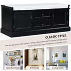 TUYOHW Storage Bench with 2 Drawers and 2 Cabinets, Shoe Bench with Removable Cushion for Living Room and Entryway, Black