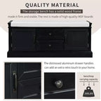 TUYOHW Storage Bench with 2 Drawers and 2 Cabinets, Shoe Bench with Removable Cushion for Living Room and Entryway, Black