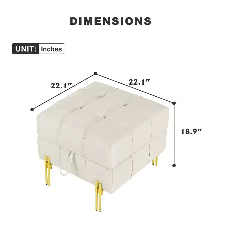 TUYOHW 22 Inches Anti-scratch Leather Storage Ottoman, Pet Friendly Entryway Bench with Golden Stainless Steel Legs, Beige