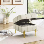 TUYOHW 22 Inches Anti-scratch Leather Storage Ottoman, Pet Friendly Entryway Bench with Golden Stainless Steel Legs, Beige