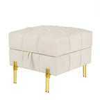 TUYOHW 22 Inches Anti-scratch Leather Storage Ottoman, Pet Friendly Entryway Bench with Golden Stainless Steel Legs, Beige