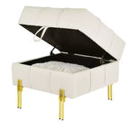 TUYOHW 22 Inches Anti-scratch Leather Storage Ottoman, Pet Friendly Entryway Bench with Golden Stainless Steel Legs, Beige