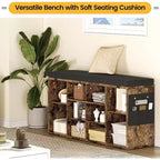 GustoWave Shoe Storage Bench with Cushion, 10-Cubby Shoe Rack, Adjustable Shelves, Multifunctional Shoe Organizer Bench for Entryway, Mudroom, Hallway