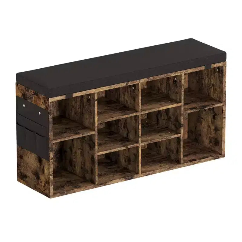 GustoWave Shoe Storage Bench with Cushion, 10-Cubby Shoe Rack, Adjustable Shelves, Multifunctional Shoe Organizer Bench for Entryway, Mudroom, Hallway