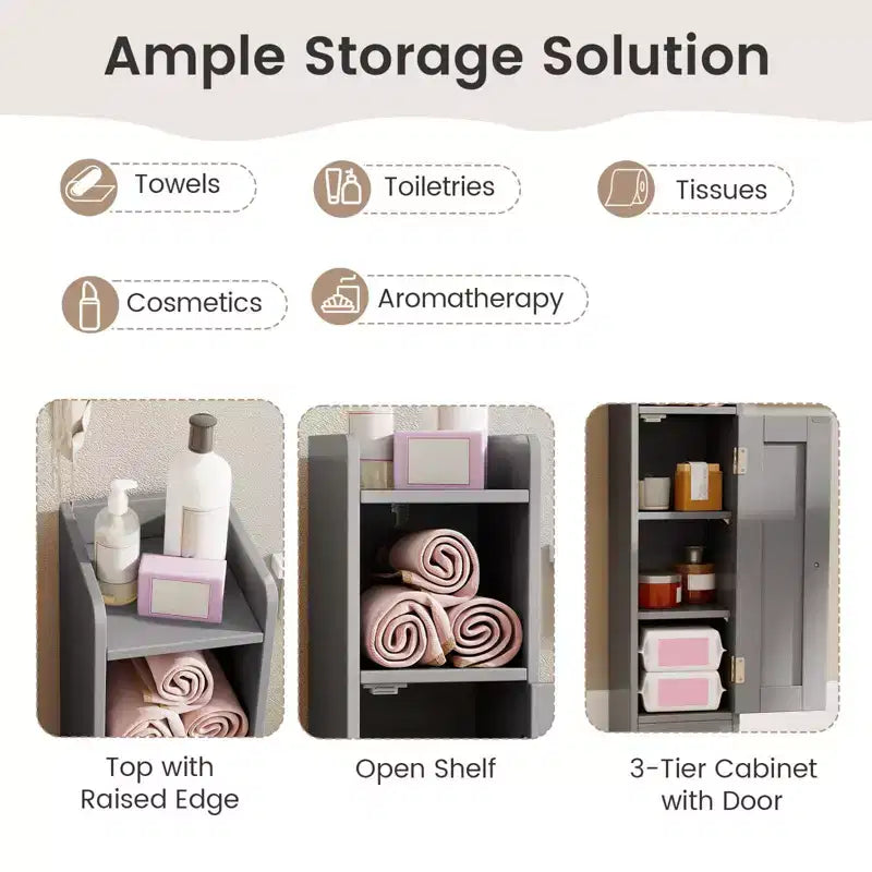 Costway Bathroom Storage Cabinet with Door Toilet Paper Holder Stand for Small Spaces Black/Gray/White