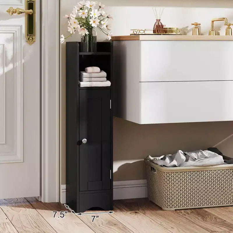 Costway Bathroom Storage Cabinet with Door Toilet Paper Holder Stand for Small Spaces Black/Gray/White