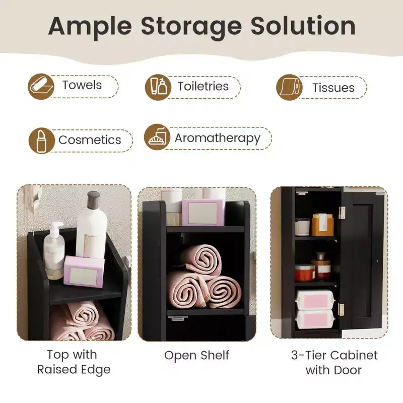 Costway Bathroom Storage Cabinet with Door Toilet Paper Holder Stand for Small Spaces Black/Gray/White