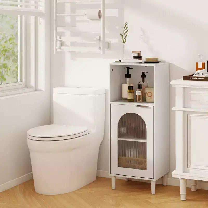 Costway Bathroom Floor Cabinet Wood Side Storage Organizer with Adjustable Shelf White/Black/Gray/Natural