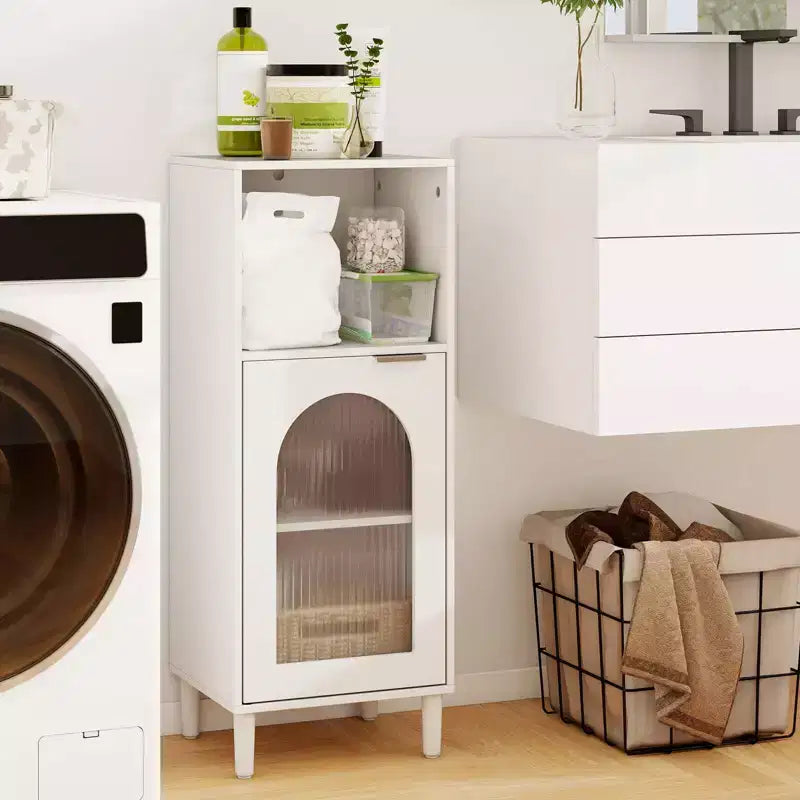 Costway Bathroom Floor Cabinet Wood Side Storage Organizer with Adjustable Shelf White/Black/Gray/Natural