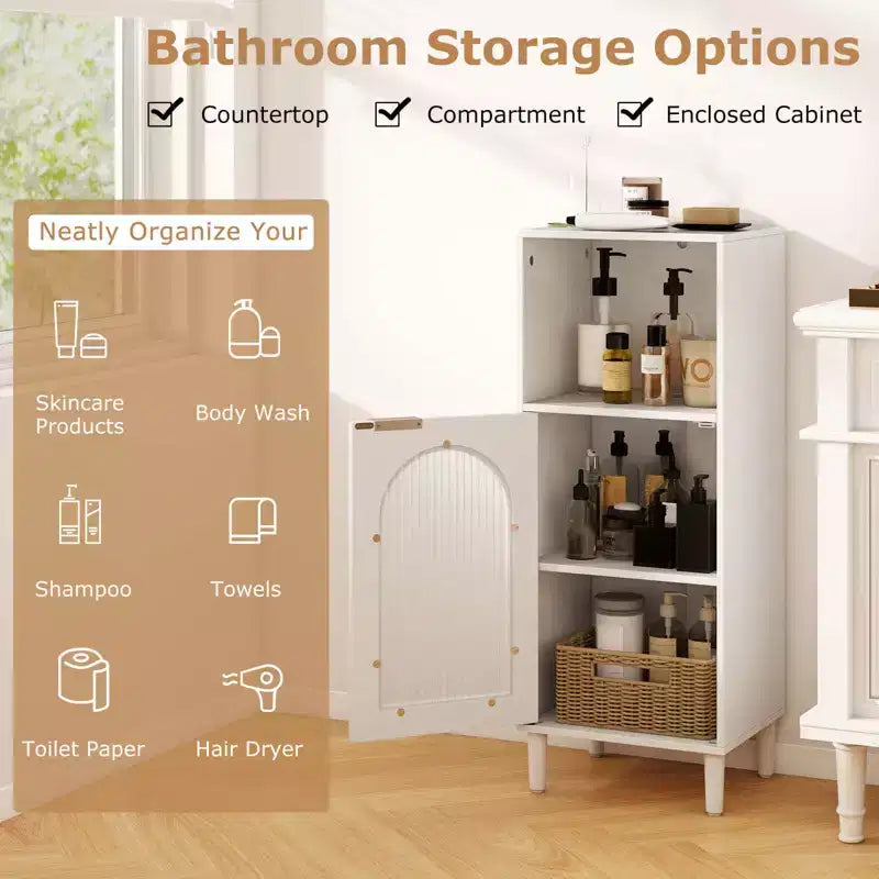 Costway Bathroom Floor Cabinet Wood Side Storage Organizer with Adjustable Shelf White/Black/Gray/Natural