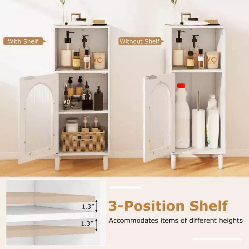Costway Bathroom Floor Cabinet Wood Side Storage Organizer with Adjustable Shelf White/Black/Gray/Natural