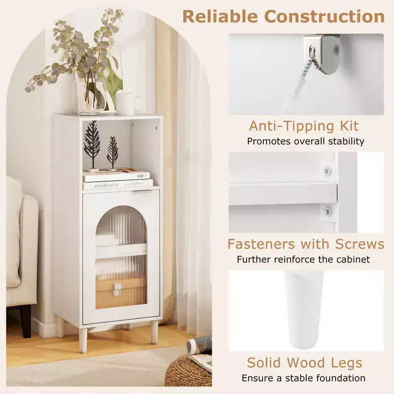 Costway Bathroom Floor Cabinet Wood Side Storage Organizer with Adjustable Shelf White/Black/Gray/Natural