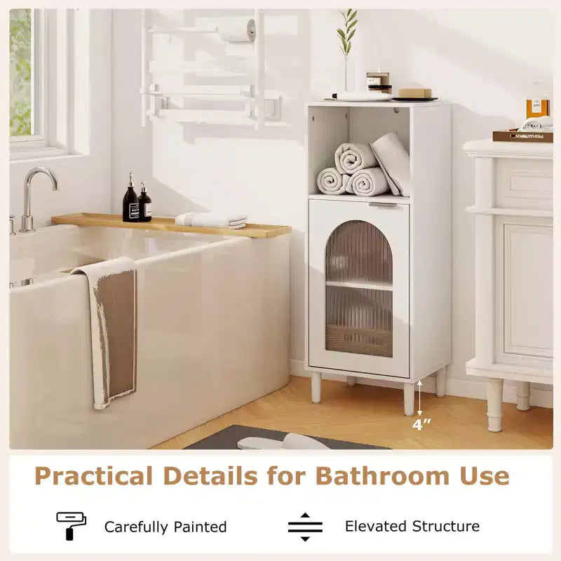 Costway Bathroom Floor Cabinet Wood Side Storage Organizer with Adjustable Shelf White/Black/Gray/Natural