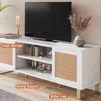 Modern Rattan TV Stand for TVs Up to 65, 57'' Entertainment Center with Cabinet & Open Shelves, Wooden Media Console Table, Sideboard Buffet Cabinet