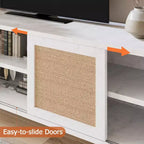 Modern Rattan TV Stand for TVs Up to 65, 57'' Entertainment Center with Cabinet & Open Shelves, Wooden Media Console Table, Sideboard Buffet Cabinet