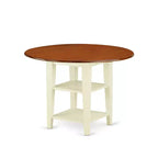 HomeStock Belmont 3 Piece Sudbury Set With One Round Dinette Table And Two Dinette Chairs With Wood Seat In A Beautiful Buttermilk and Cherry Finish