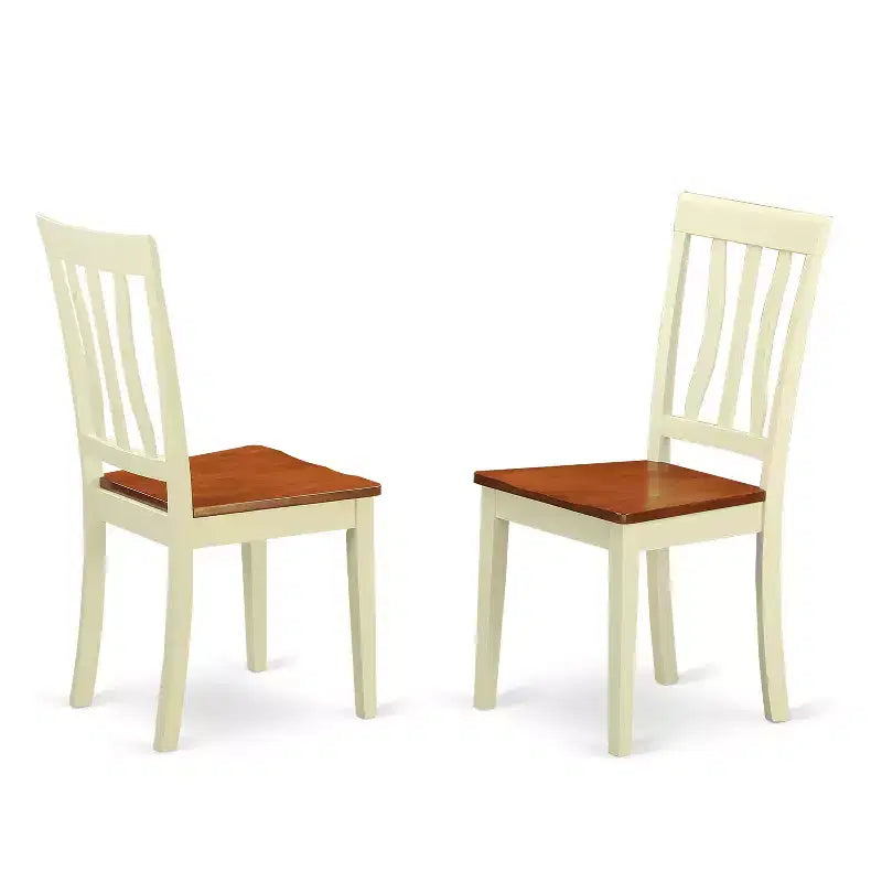 HomeStock Belmont 3 Piece Sudbury Set With One Round Dinette Table And Two Dinette Chairs With Wood Seat In A Beautiful Buttermilk and Cherry Finish