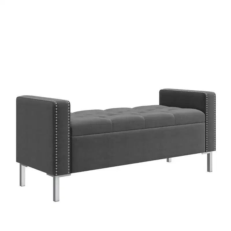 HL Home Furnishings,Square Arm Tufted Storage Ottoman