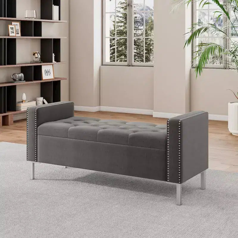 HL Home Furnishings,Square Arm Tufted Storage Ottoman