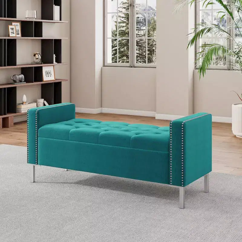 HL Home Furnishings,Square Arm Tufted Storage Ottoman