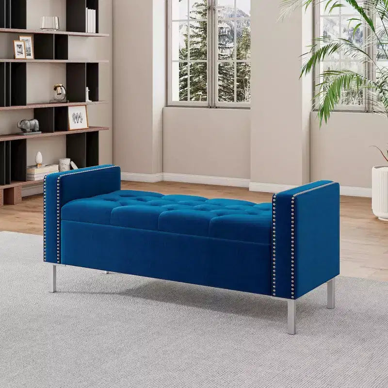 HL Home Furnishings,Square Arm Tufted Storage Ottoman