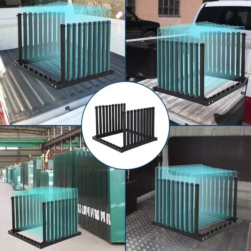 Windshield Rack, 9-Slot Truck Bed Glass Storage Unit - Durable with Non-Slip Locks & Rubber Padding for Transport