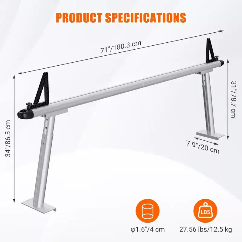 Truck Rack Ladder Rack - 71 Aluminum 800lb Capacity, No-Drill C-Clamps, Universal Fit for Pickup Beds, Powder Coated