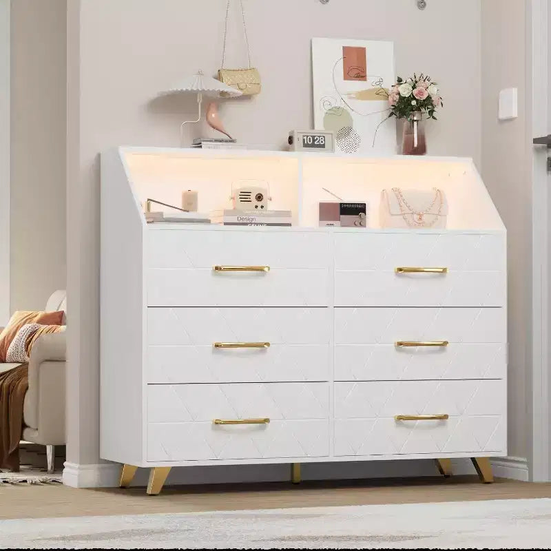 6-Drawer Dresser with Charging Station - Freestanding Storage Cabinet for Bedroom Living Room
