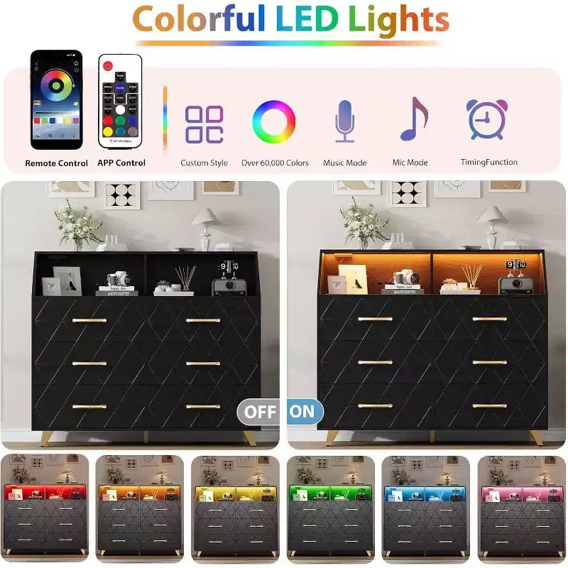 6-Drawer Dresser with Charging Station - Freestanding Storage Cabinet for Bedroom Living Room
