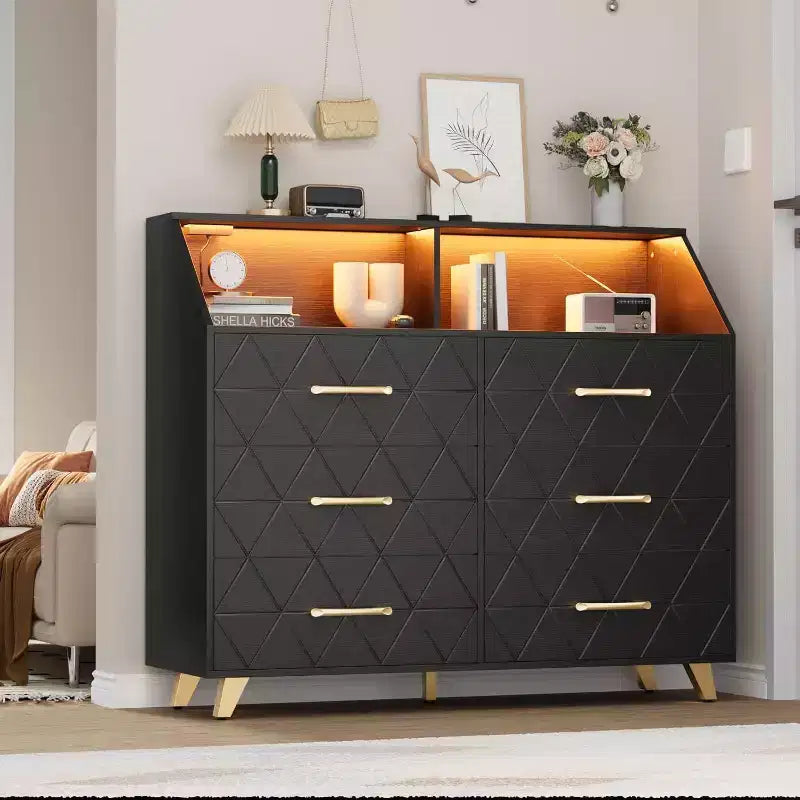 6-Drawer Dresser with Charging Station - Freestanding Storage Cabinet for Bedroom Living Room
