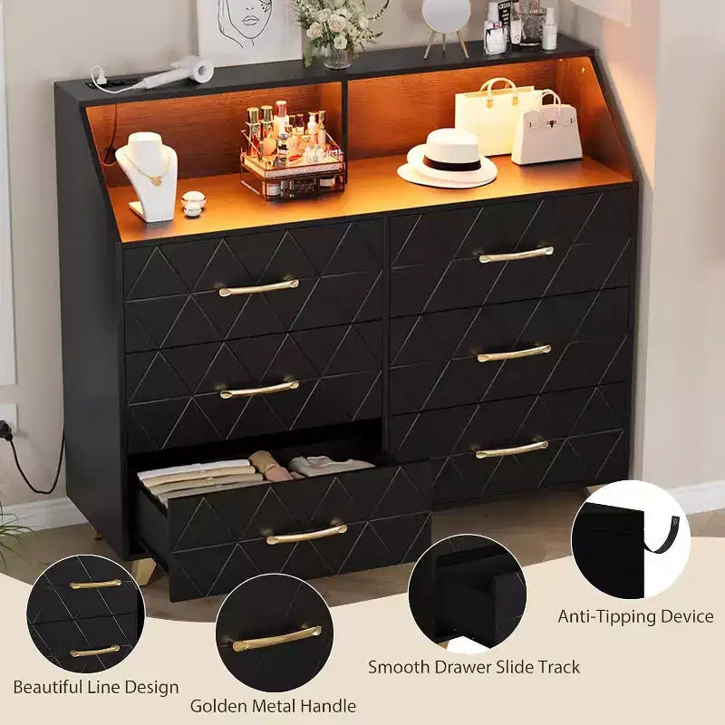 6-Drawer Dresser with Charging Station - Freestanding Storage Cabinet for Bedroom Living Room