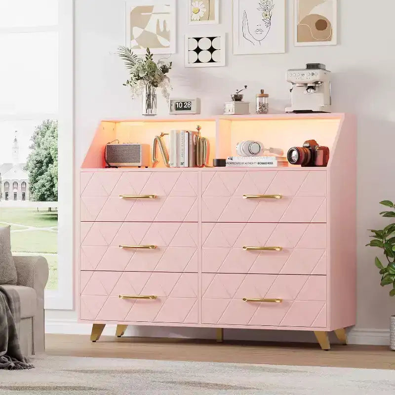 6-Drawer Dresser with Charging Station - Freestanding Storage Cabinet for Bedroom Living Room