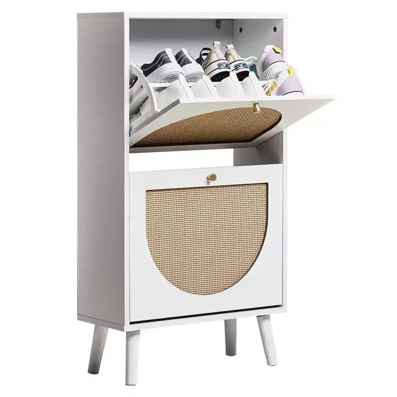 Karl Home 2 Flip Drawers White Particle Board 21.26in. W Shoe Cabinets