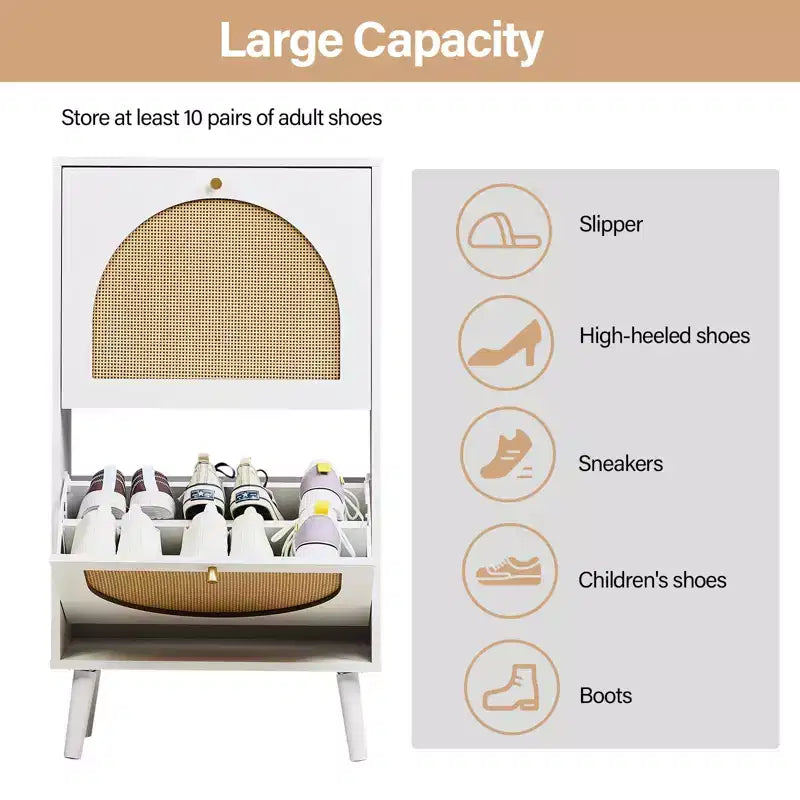 Karl Home 2 Flip Drawers White Particle Board 21.26in. W Shoe Cabinets