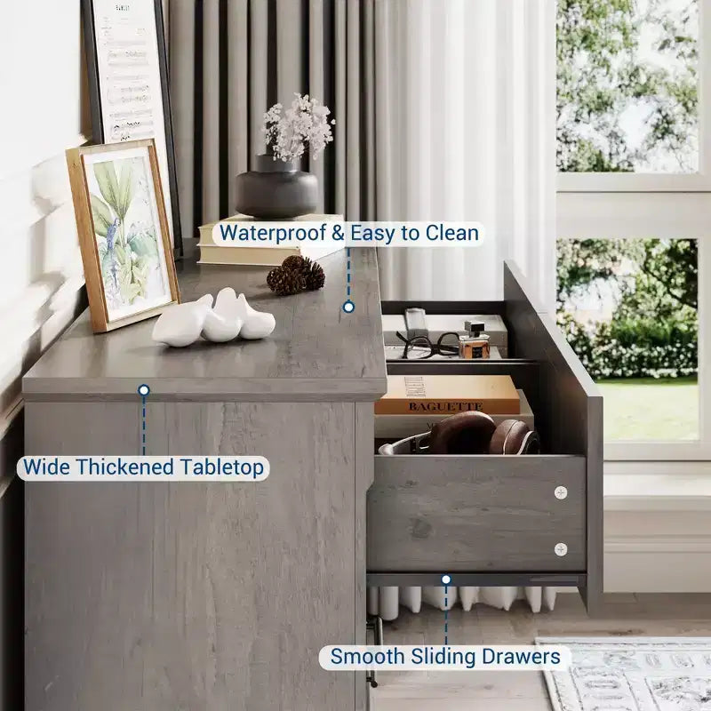 GustoWave 6 Drawer Dresser for Bedroom, Farmhouse 47.2 Wide Chest of Drawers, Rustic Double Wood Dresser, Storage Dressers Organizer for Living Room