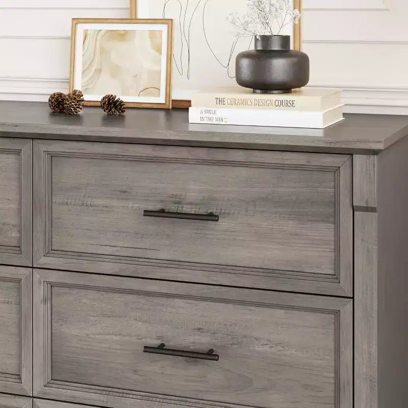 GustoWave 6 Drawer Dresser for Bedroom, Farmhouse 47.2 Wide Chest of Drawers, Rustic Double Wood Dresser, Storage Dressers Organizer for Living Room