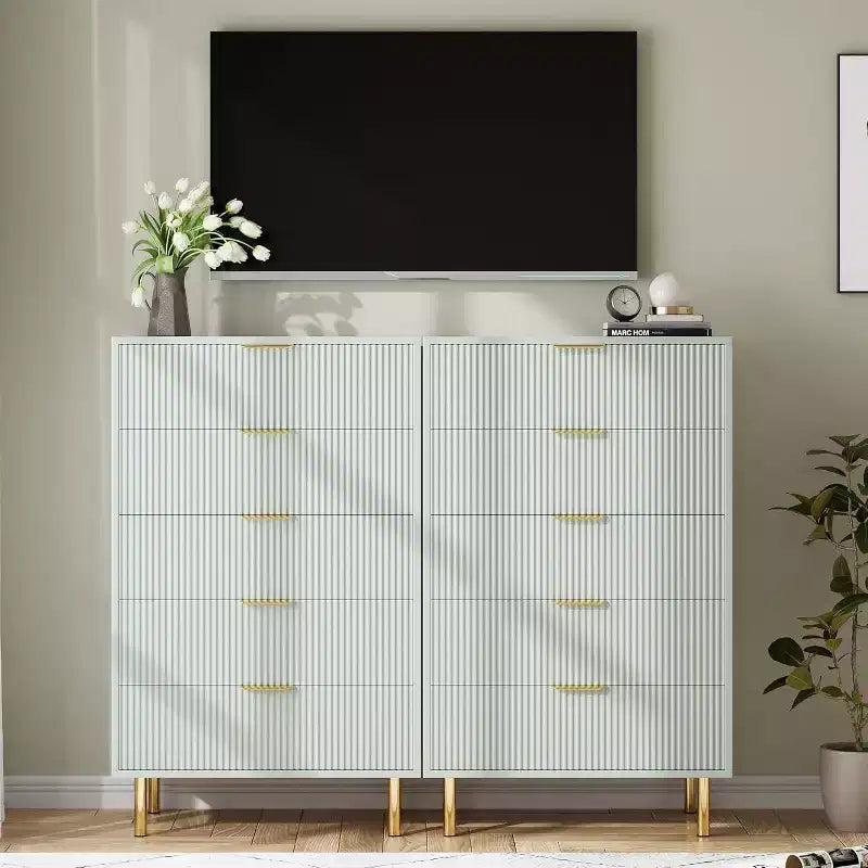 Modern 5-Drawer Dresser - Gold Handle Large Storage for Bedroom & Living Room